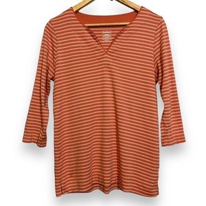 LL Bean Striped Orange Shirt 3/4‎ length sleeves - Medium